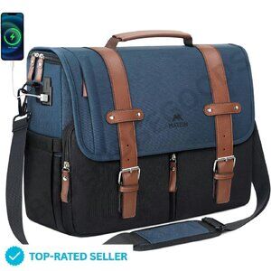 Large Messenger Bag with USB Charging Port Water Resistant Laptop Satchel